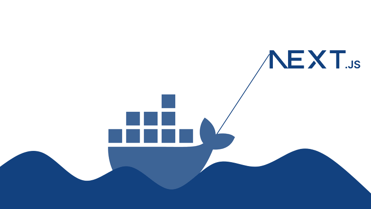 The article's cover art: the Docker whale carrying the Next.js mark