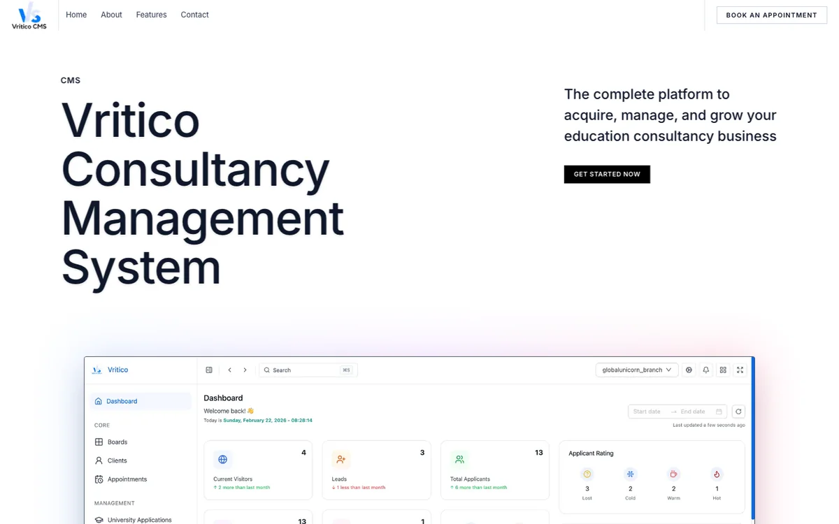 Consultancy Management System, showing its applicant dashboard